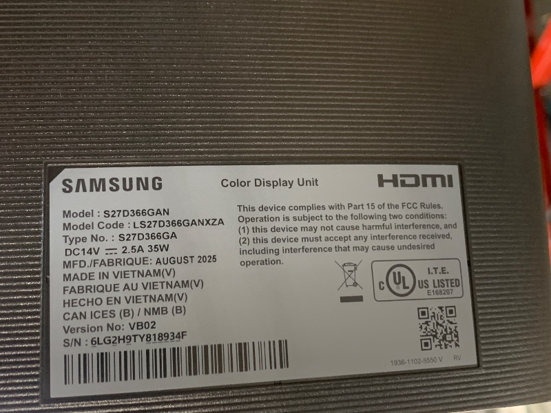 Photo 1 of ***MAJOR DAMAGE ON SCREEN*** Samsung 27" Essential S3 (S36GD) Series FHD 1800R Curved Computer Monitor, 100Hz, Game Mode, Advanced Eye Comfort, HDMI and D-sub Ports, LS27D366GANXZA, 2024