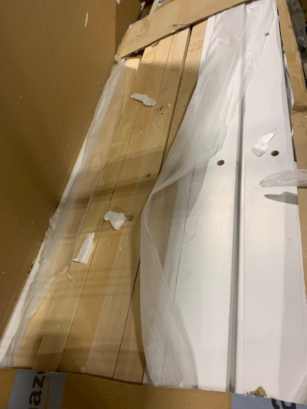 Photo 1 of **PARTS ONLY, PARTIAL SET** Merax Queen Size Murphy Bed with Top Storage Cabinets and Shelves, Fold into The Wall, Space-Saving Design, White Foldable Platform Bed Frame with Chevron Stripes, for Bedroom, Guest Room, Home Office