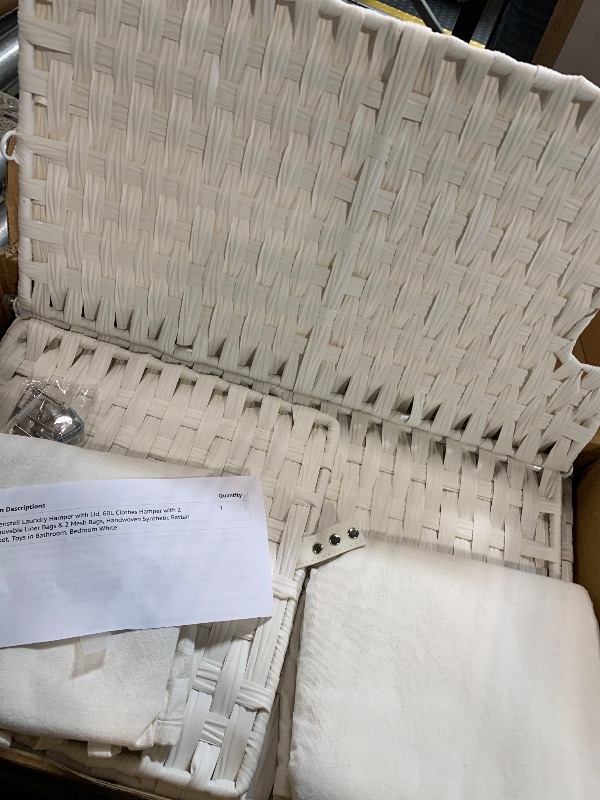 Photo 1 of ***SIMILAR ITEM*** Greenstell Laundry Hamper with 2 Removable Liner Bags?60L Divided Clothes Hamper, Handwoven Synthetic Rattan Foldable Laundry Basket with Lid and Handles White (18.5 x 13.3 x 24.0Inches)