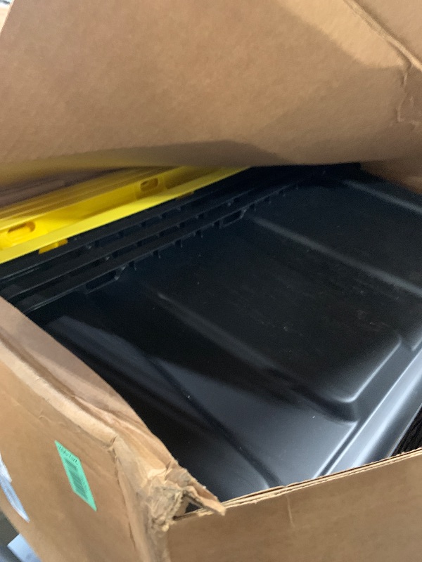 Photo 1 of ******broken lids*****IRIS USA 4-Pack 27 Gallon Storage Bins with Lids |Made in USA| Heavy Duty Plastic Tote Containers for Truckbed Tool Box Organization, Large - Black/Yellow