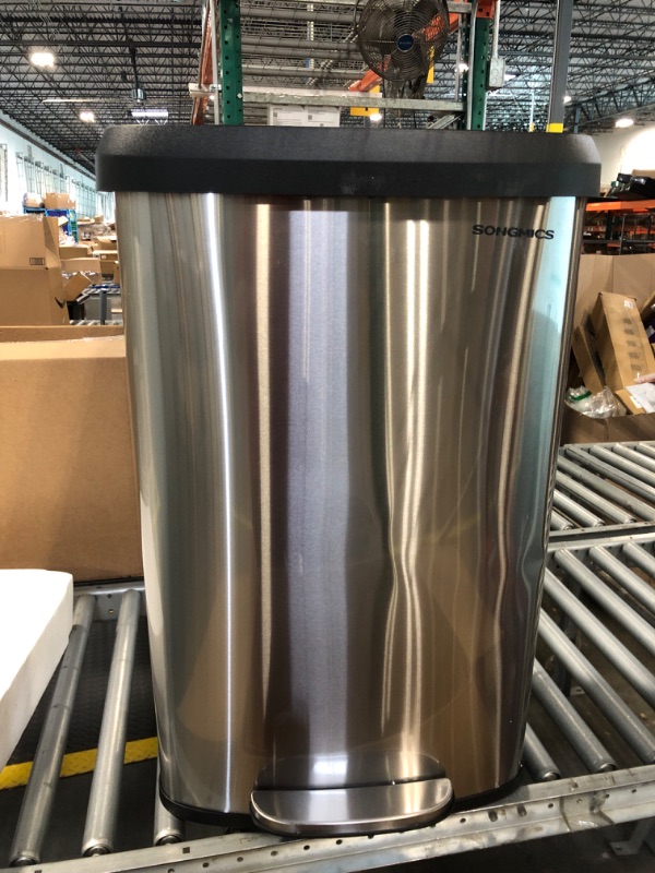 Photo 1 of ***DENT*** SONGMICS Kitchen Trash Can, 21 Gallon (80 L) Stainless Steel Garbage Can, with Stay-Open Lid and Step-on Pedal, Soft Closure, Tall, Large and Space-Saving, Silver and Black ULTB534E01