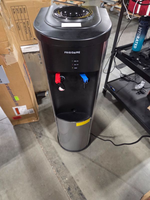Photo 1 of ***HOT WATER HANDLE DAMAGED*** Frigidaire Water Cooler Dispenser, Top Load Water Cooler for Home, Garage, Dorm, RV & Cottage, Hot & Cold Water Dispenser for 3 and 5 Gallon Bottles, Stainless Steel
