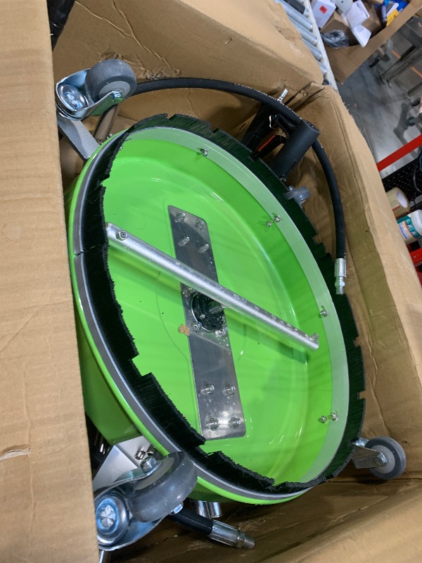 Photo 1 of **USED - MINOR DAMAGE**
20" Pressure Washer Surface Cleaner with 4 Wheels - Coated Green Dual Handle Stainless Steel Surface Cleaner for Pressure Washer Attachment for Concrete, Patio, Sidewalk, Deck and Driveways - PWS20G