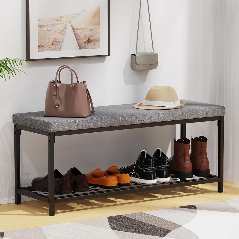 Photo 1 of ***UPDATED 4/25*** SIMILAR *** MASIGLE Shoe Bench, 43.3" Entryway Bench with Cushion Seat, Shoe Rack Bench with Storage, Modern Style, Holds Up to 350 lb, for Living Room, Bedroom, Hallway, Grey