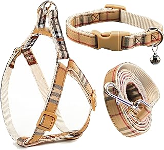 View 1 of ** DAMAGE** NISIYE Cute Plaid Dog Collar Harness and Leash with Safety Buckle - Adjustable and No Pull Comfortable Dog Collars for Small Puppy, Stylish Durable Gift for Boy Girl Pets