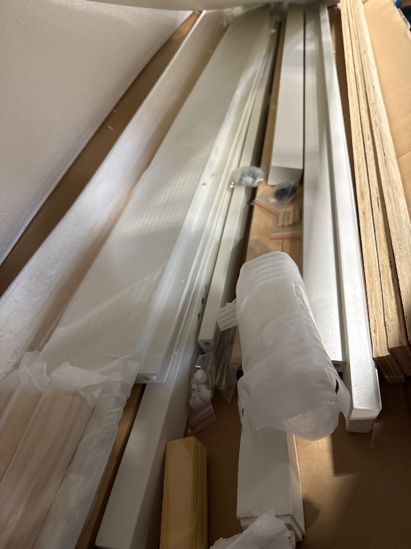 Photo 1 of ***FINALE SALE/NO RETURN, SOLD AS PARTS ONLY*** Merax Mid-Century Modern Platform Bed Full Size with Tall Headboard and Footboard, Solid Wood Bed Frame, No Box Spring Needed, Easy Assembly, White