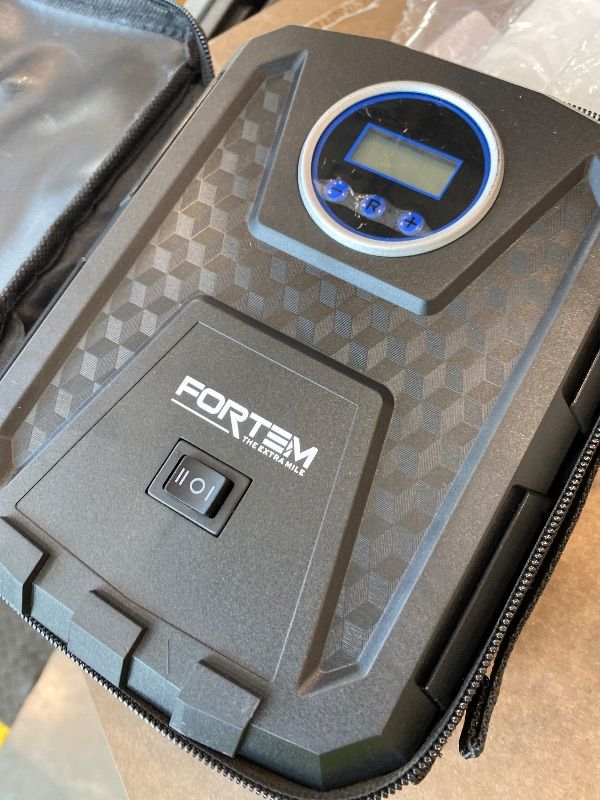 Photo 1 of *UNTESTED*
FORTEM Tire Inflator Portable Air Compressor, Air Pump for Car Tires and Bikes, Car Tire Pump w/Auto Shut Off, 150 PSI, 12V DC, LED Light, Carrying Case, for Men, Women