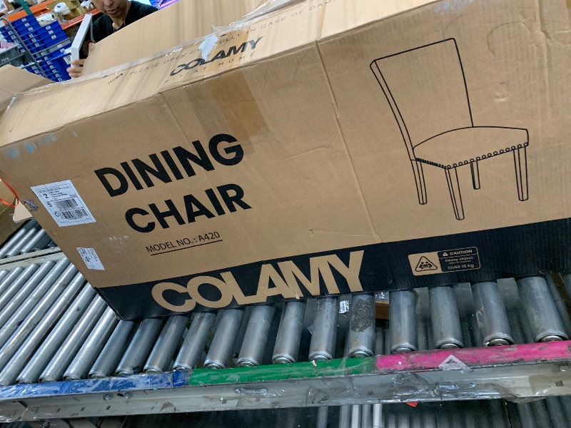 Photo 1 of ***********ONLY 2 CHAIRS/missing hardware*********COLAMY Upholstered Parsons Dining Chairs Set of 4, Fabric Dining Room Kitchen Side Chair with Nailhead Trim and Wood Legs - Boho