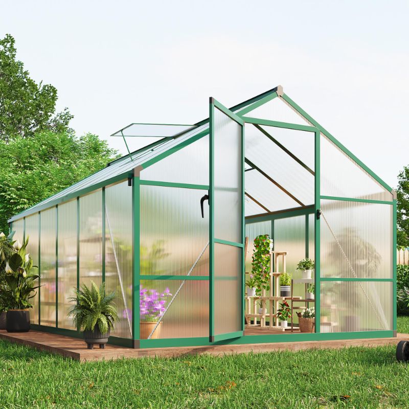 Photo 1 of (FOR PARTS ONLY) (BOX 2 OF 2) 8×12 FT Greenhouse, Large Walk in Greenhouses for Outdoors and Garden Planting, Polycarbonate Greenhouse with Enhanced Aluminum Frame, Green Houses with Quick Setup Structure and Roof Vent, Green
