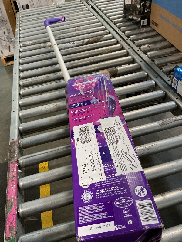 Photo 1 of **MISSING PARTS**
Swiffer Wet Jet Mop, Floor Cleaner for Mopping Wood, Laminate, Tile in Home, Bathroom, Kitchen, All Purpose Multi-Surface Cleaning Set includes 1 Spray Mop, 5 Pads Refill, 1 Fresh Scent Solution