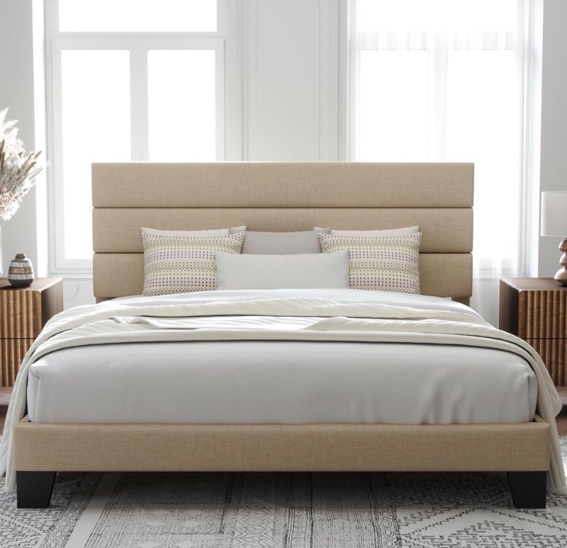 Photo 1 of *USED*
Allewie TWIN Size Platform Bed Frame with Fabric Upholstered Headboard and Wooden Slats Support, Fully Upholstered Mattress Foundation/No Box Spring Needed/Easy Assembly, Beige