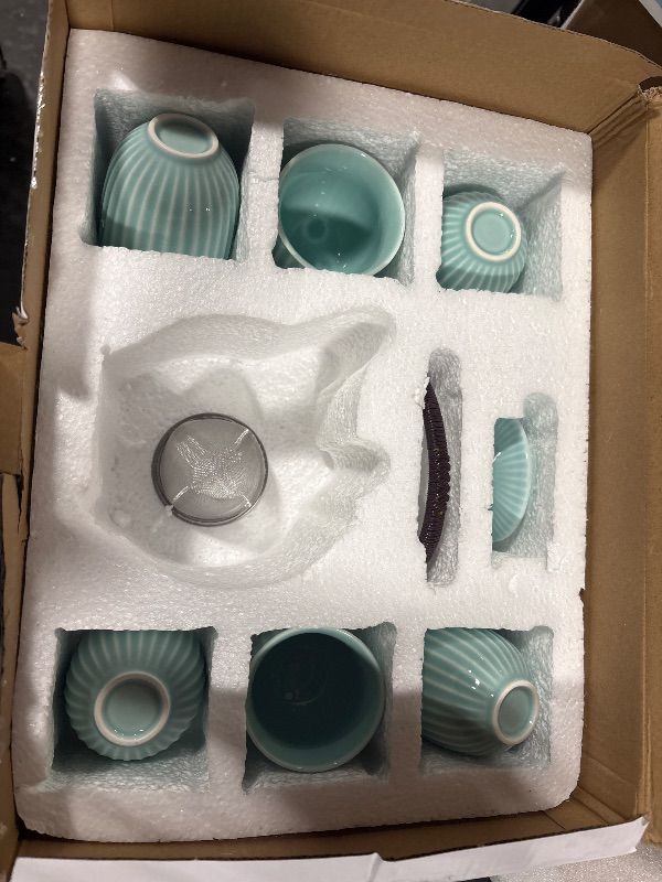 Photo 1 of **MISSING KETTLE**
Dujust Japanese Tea Set, Cyan-blue Porcelain Tea Set with 1 Teapot Set, 6 Tea Cups, 1 Tea Tray, 1 Stainless Infuser, Asian Tea Sets for Adults/Tea Lover/Women/Men (Bamboo - Straight Grain Design)