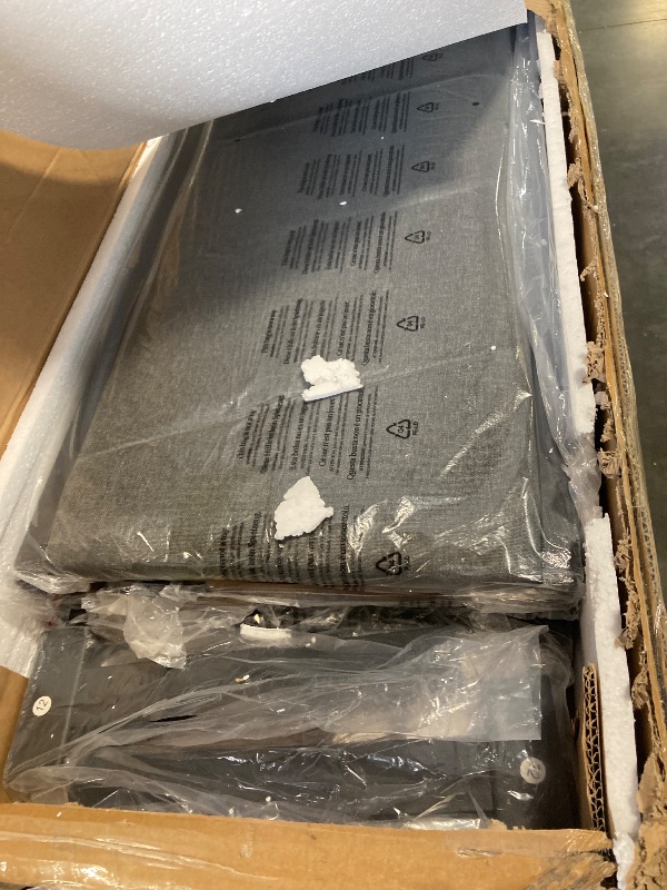 Photo 1 of ***SIMILAR ITEM***Furnulem Queen Size Bed Frame with Charging Station and LED Lights, Platform Bed with Metal Slats, Grey Upholstered Headboard with 2-Tier Storage Shelves, No Box Spring Needed