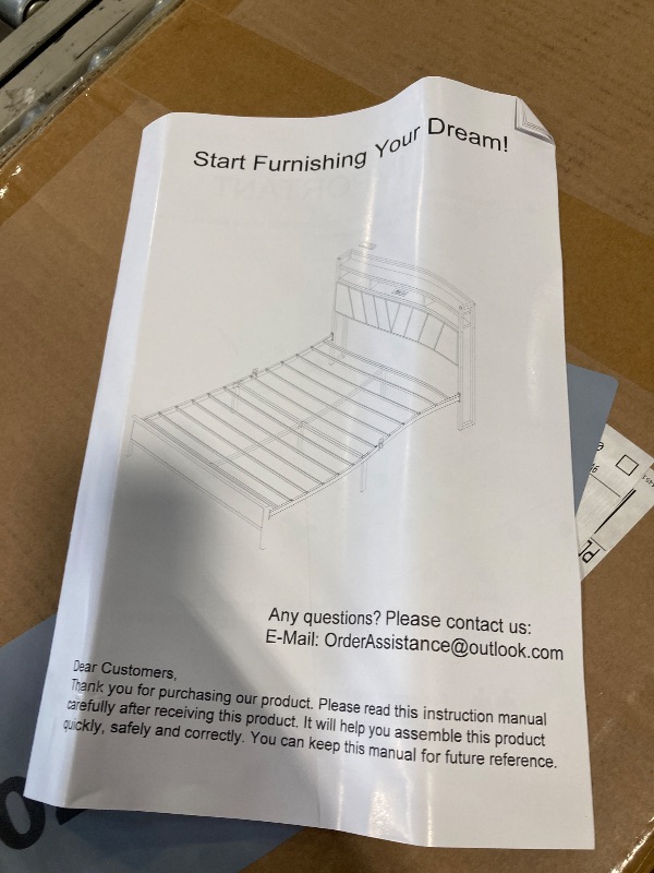 Photo 1 of ***SIMILAR ITEM***Furnulem Queen Size Bed Frame with Charging Station and LED Lights, Platform Bed with Metal Slats, Grey Upholstered Headboard with 2-Tier Storage Shelves, No Box Spring Needed