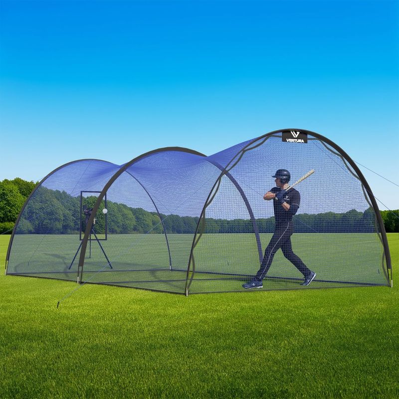Photo 1 of **SIMILAR**
Portable 22ft x 12ft x 8ft Baseball & Softball Batting Cage – Easy to Install Hitting Cage with Pitching Machine Hole, 3-Ply Blue Netting, 14mm Fiberglass Poles, Secure Steel Frame & Carry Bag Include