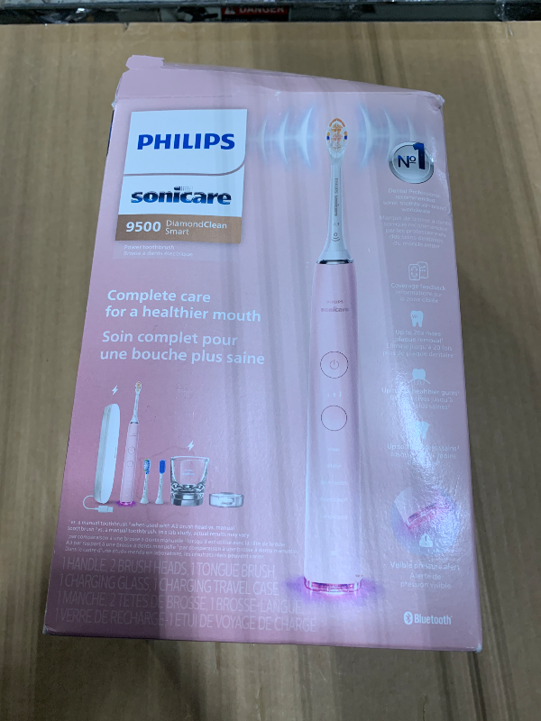 Photo 1 of **** VERY USED / NO USB CABLE ****
 Philips Sonicare DiamondClean Smart 9500 Electric Toothbrush, Sonic Toothbrush with App, Pressure Sensor, Brush Head Detection, 5 Brushing Modes and 3 Intensity Levels, Pink, Model HX9923/21