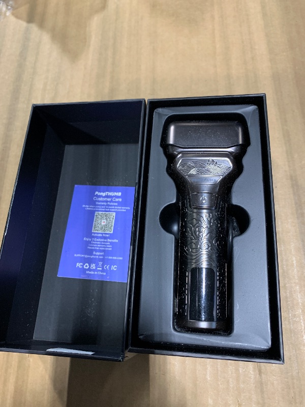 Photo 1 of *** USED *** PongTHUMB Electric Razor for Men with Pop-Up Trimmer: Rechargeable Cordless Foil Shaver for Face - Wet/Dry/Anti-Slip Waterproof Shavers with LED Display - Metal Handheld Design Light Gray