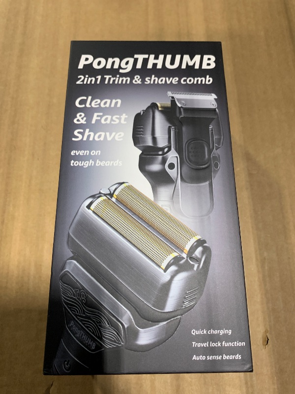 Photo 1 of *** USED *** PongTHUMB Electric Razor for Men with Pop-Up Trimmer: Rechargeable Cordless Foil Shaver for Face - Wet/Dry/Anti-Slip Waterproof Shavers with LED Display - Metal Handheld Design Light Gray