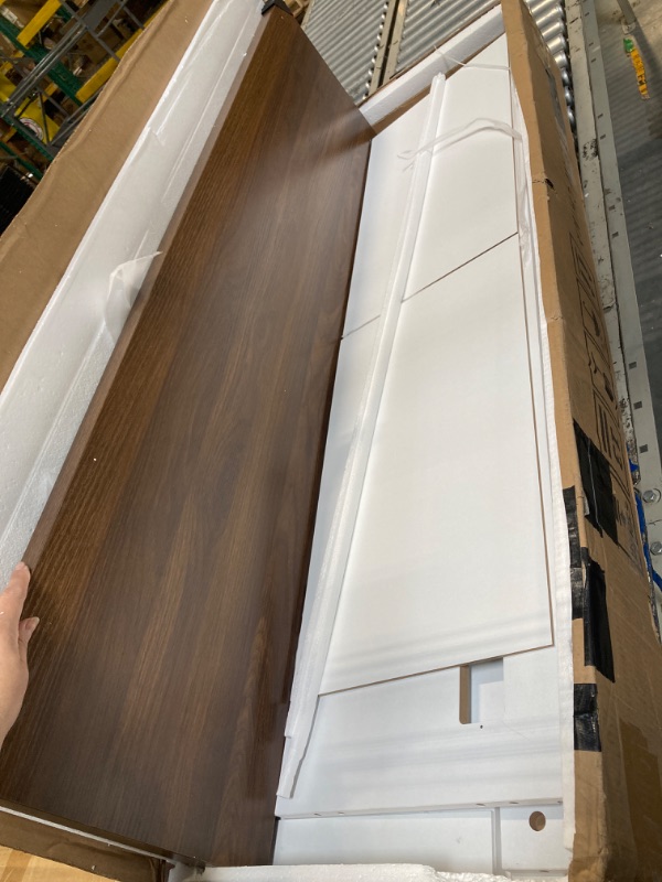 Photo 1 of ***MINOR CRACK UNDERNEATH THE WOOD, PLEASE SEE PICTURE****DWVO Farmhouse TV Stand for 60 inch TVs, LED Entertainment Center with Storage, TV Console with Power Outlets, Wooden TV Table with Shelves for Living Room (Rustic White)