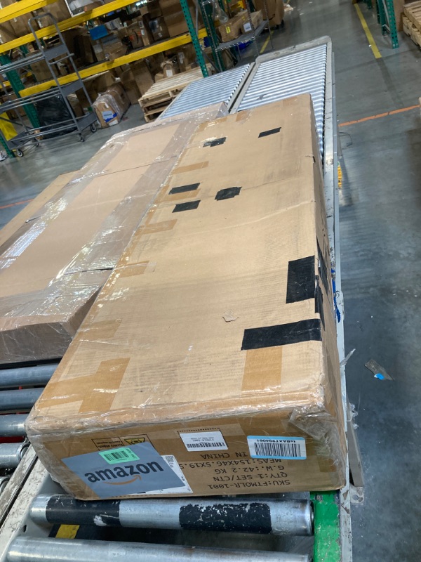 Photo 1 of ***MINOR CRACK UNDERNEATH THE WOOD, PLEASE SEE PICTURE****DWVO Farmhouse TV Stand for 60 inch TVs, LED Entertainment Center with Storage, TV Console with Power Outlets, Wooden TV Table with Shelves for Living Room (Rustic White)