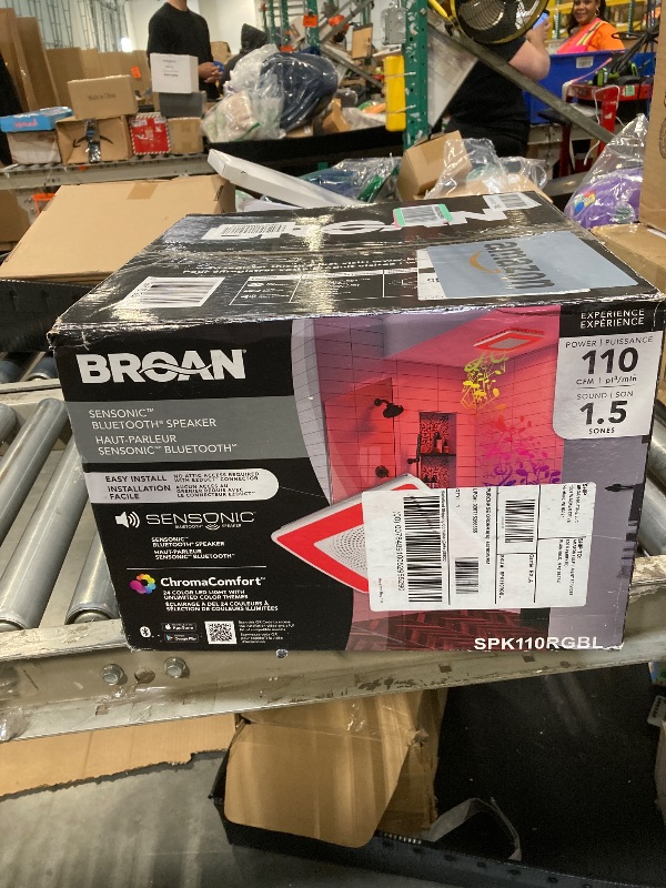 Photo 1 of **MISSING PARTS/check clerk comments**
Broan-NuTone ChromaComfort Bathroom Exhaust Fan with Bluetooth Speaker, Powerful 110CFM/1.5 Sones, 24-color LED Light, SPK110RGBL, Wall Switch