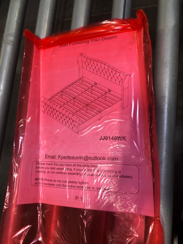 Photo 1 of **BOX 1/2** **Missing 2/2**HOMBCK King Size Bed Frame with Wingback Tufted Headboard, Velvet Upholstered Bed Frame King Size with Curved Headboard, Wooden Slats Support, Easy Assembly, No Box Spring Needed, Noise-Free, Beige