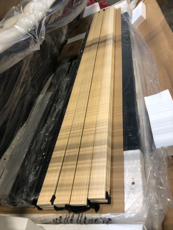 Photo 1 of **BOX 1/2** **Missing 2/2**HOMBCK King Size Bed Frame with Wingback Tufted Headboard, Velvet Upholstered Bed Frame King Size with Curved Headboard, Wooden Slats Support, Easy Assembly, No Box Spring Needed, Noise-Free, Beige