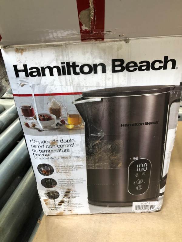 Photo 1 of ***broken***Hamilton Beach Digital Temperature Control Electric Tea Kettle, Hot Water Boiler & Heater 1.7L, 5 Preset Modes + Keep Warm, Fast Boil 1500 Watts, BPA Free, Double Wall Construction, Black (40851)