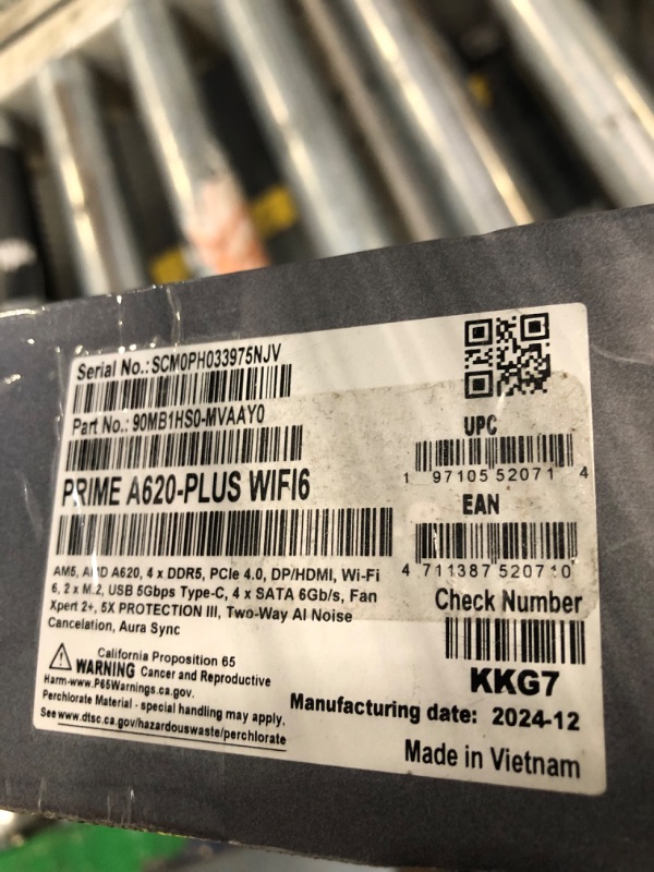 Photo 1 of *USED*
ASUS Prime A620-PLUS WIFI6 AMD A620 AM5 ATX Motherboard, DDR5, PCIe 4.0, Dual M.2 Slots, WiFi 6, DisplayPort/HDMI™, Rear & Front USB 5Gbps Type-C, SATA 6 Gbps, Two-Way AI Noise Cancelation, Aura Sync