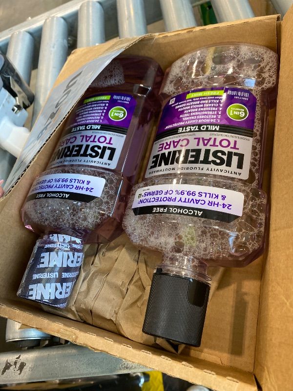 Photo 1 of *MINOR DAMAGE - USED*
Listerine Total Care Alcohol-Free Mild Mouthwash, 6 Benefit Oral Rinse to Help Kill 99.9% of Germs That Cause Bad Breath, Strengthen Enamel, Mild Mint Flavor, Twin Convenience Pack, 2 x 1 L