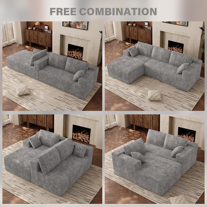Photo 1 of  Comfy Fluffy Light Grey L Shaped Boneless Couches for Living Room, Deep Seat Plush Corduroy Memory...