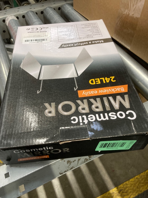 Photo 1 of **MISSING CHARGER PLUG**HIEEY 3 Way 360 Trifold Mirror with LED, Height Adjustable Telescoping Hooks,and 5X Magnification for Makeup,Hair Cutting/Styling (White)