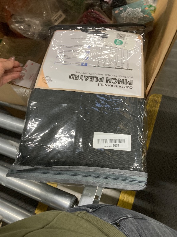 Photo 1 of 100% Blackout Shield Linen Look Textured Pinch Pleated Curtains Blackout Drapes 102 Inch Long 2 Panels Set, Faux Linen Blackout Curtains for Bedroom & Living Room, 40" W x 102" L, Black