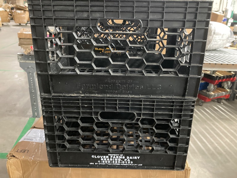 Photo 1 of **One is broken, please see the photos**Juggernaut Storage 4 Pack, Heavy-Duty Plastic Stackable Milk Crates with Handles, Black – Open Bin Basket Organizers for Home, Office, Dorm, and Car Organization