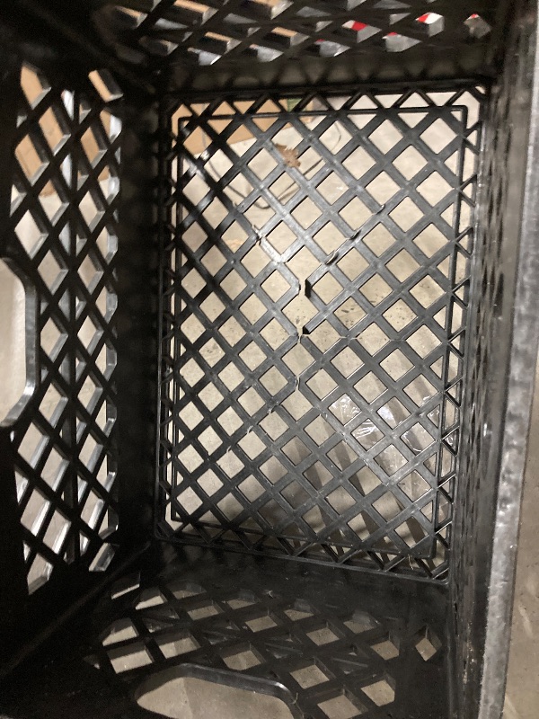 Photo 1 of **One is broken, please see the photos**Juggernaut Storage 4 Pack, Heavy-Duty Plastic Stackable Milk Crates with Handles, Black – Open Bin Basket Organizers for Home, Office, Dorm, and Car Organization