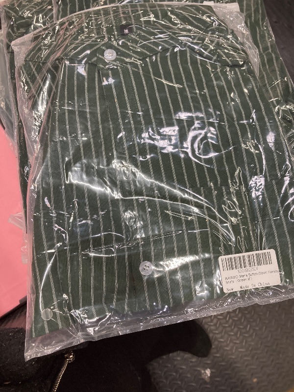 Photo 1 of ?Men's Banded Collar Stripe Shirt, Linen Cotton Mandarin Collar Long Sleeve Button Down Shirts Collarless Tops with Pocket for Casual & Business (Green M)