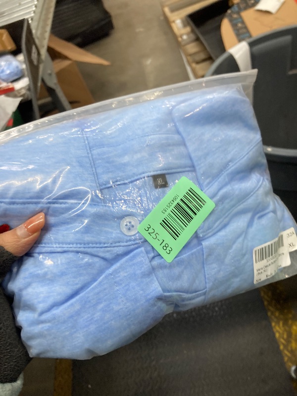 Photo 1 of ?Men's Banded Collar Stripe Shirt, Linen Cotton Mandarin Collar Long Sleeve Button Down Shirts Collarless Tops with Pocket for Casual & Business (Navy XXL)