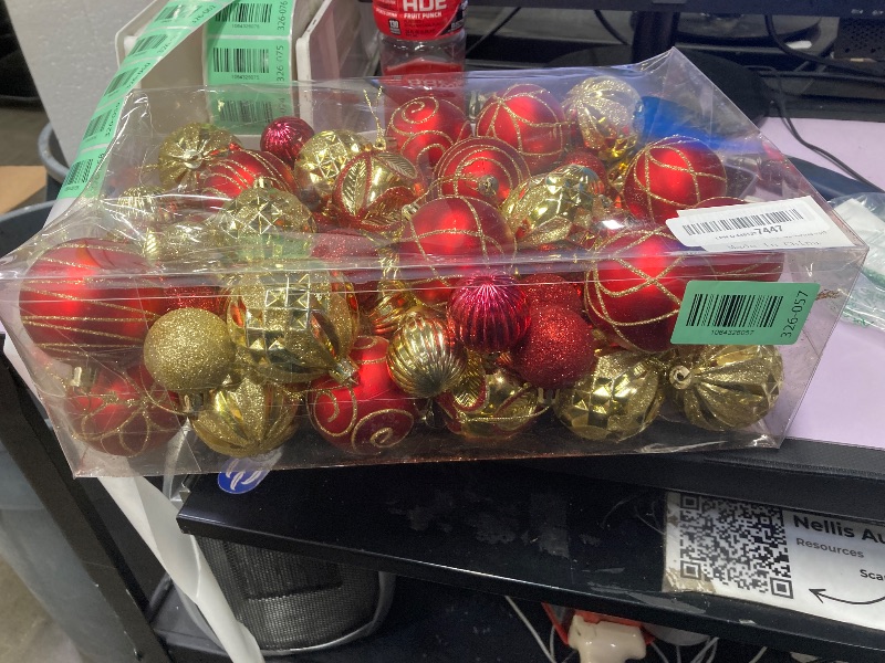 View 2 of 100Pcs Elegant Christmas Ball Set Christmas Tree Ornaments with Glitter and Patterns Bulk Ornaments for Tree as Festive Christmas Decor Xmas Ball Set Red Gold