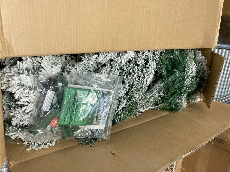 Photo 1 of **The photo and description are for reference only.**Naomi Home 6.5ft Snow Flocked Christmas Tree with Lights, Realistic Frosted Christmas Tree Prelit with 626 Branch Tips, 400 Warm Lights and Metal Stand, Aritificial Xmas Tree