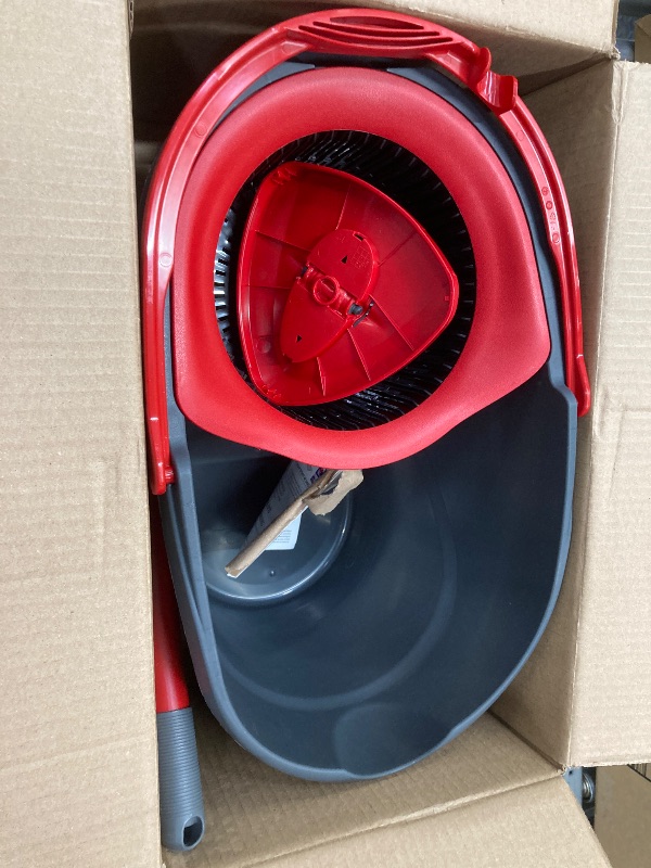 Photo 1 of ***MISSING PART -SELLING AS IS*** O-Cedar Easy Wring Microfiber Spin Mop, Bucket Floor Cleaning System, Red, Gray, Standard