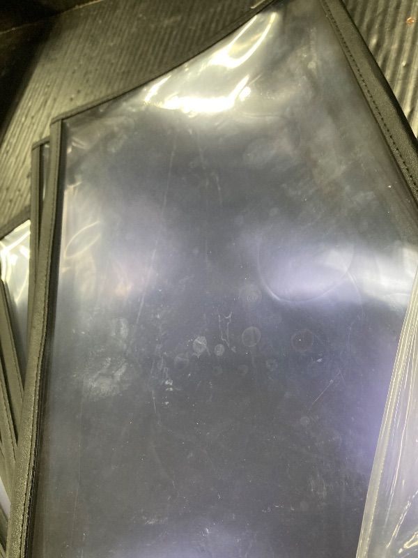 Photo 1 of ***PLASTIC COVERS***10 Pack Menu Covers 8.5" x 14" Legal Size 3-Fold 3 Pockets 6 Views Double Panels Metal Corner Clear View Water Proof Restaurant Bar Café Drink Wine Baking Kids DIY (Black-Silver)***PLASTIC COVERS***