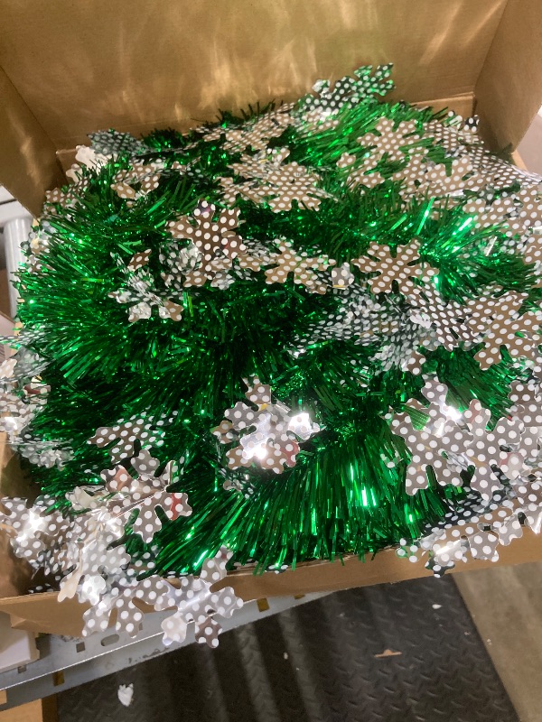 Photo 1 of [100 Light] 6 Ft Collapsible Christmas Tree, Pop Up Christmas with Lights Warm White & Multicolor 8 Modes Timer Battery Operated Snowflake Tinsel Tree Xmas Decorations for Home Corner Indoor Outdoor