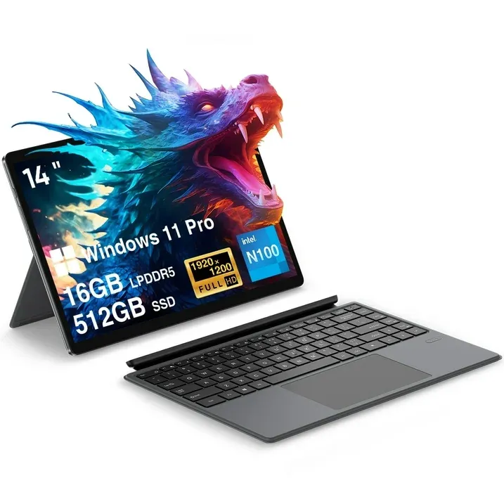 Photo 1 of 14" Windows 11 Pro Tablet+KeyBoard,512G SSD 16G RAM,2 in 1 Laptop PC ,Intel N100(Beat to Core i3-1115G4, Up to 3.4GHz),IPS Screen
