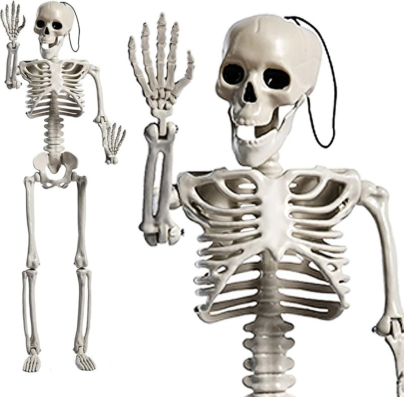 Photo 1 of 15 Inches Halloween Skeleton, LED Light Up Glowing Eyes Pose-N-Stay Halloween Skeleton Full Body Posable Movable Jonints for Halloween Decoration