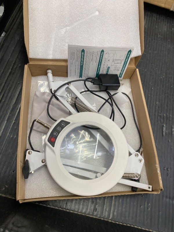 Photo 1 of 10X Magnifying Glass with Light and Clamp, Real Glass Stand Lighted Magnifier, 5 Color Modes Stepless Dimmable LED Desk Lamp Hands Free for Crafts Hobby Reading Painting Sewing Close Work White