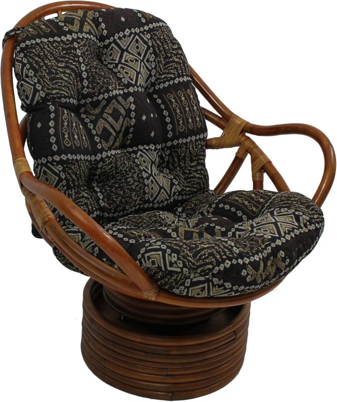 Photo 1 of **ONLY CUSHION INCLUDED, NOT THE CHAIR***Blazing Needles Patterned Tapestry Swivel Rocker Chair Cushion, 48" x 24", Congo**ONLY CUSHION INCLUDED, NOT THE CHAIR***