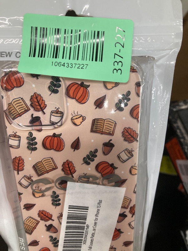 Photo 1 of Aesthetic Fall Leaves Pattern Phone Case Compatible with iPhone 15 Plus, Pumpkin Nuts Book Cover for Teens Men Women, Trendy Cool TPU Bumper Case Cover for iPhone 15 Plus
