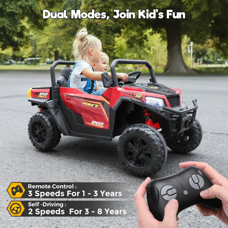 Photo 1 of ***REMOTE CONTROL & CHARGE CABLE***

FUNTOK 24V 2 Seater Electric Ride on Toys for Big Kids w/ 20 " Large Seat, 4 x 200W Motors, 2WD/4WD Switchable Ride on UTV Dump Truck w/ Dump Bed, Remote Control, LED Lights, Bluetooth & Music, Red
