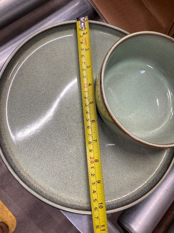 Photo 1 of ***SMALL PLATES ARE TUCKED IN WITH LARGER PLATES IN BOX***GBHOME Ceramic Dinnerware Sets for 4, 12 Pieces Stoneware Plates and Bowls Sets, Scratch Resistant Dishes, Dishwasher & Microwave Safe-Pastel Green***SMALL PLATES ARE TUCKED IN WITH LARGER PLATES I