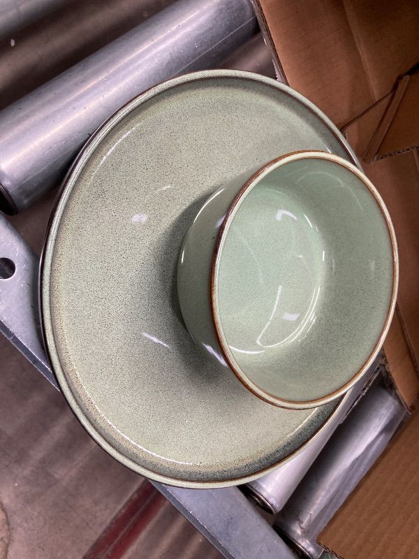 Photo 1 of ***SMALL PLATES ARE TUCKED IN WITH LARGER PLATES IN BOX***GBHOME Ceramic Dinnerware Sets for 4, 12 Pieces Stoneware Plates and Bowls Sets, Scratch Resistant Dishes, Dishwasher & Microwave Safe-Pastel Green***SMALL PLATES ARE TUCKED IN WITH LARGER PLATES I